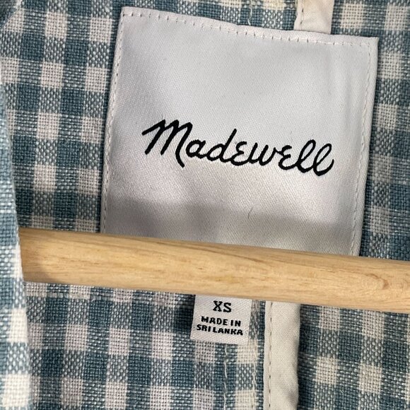 MADEWELL Womens XS Blue 100% Linen Collarless Blazer Gingham Check Jacket - Picture 6 of 16
